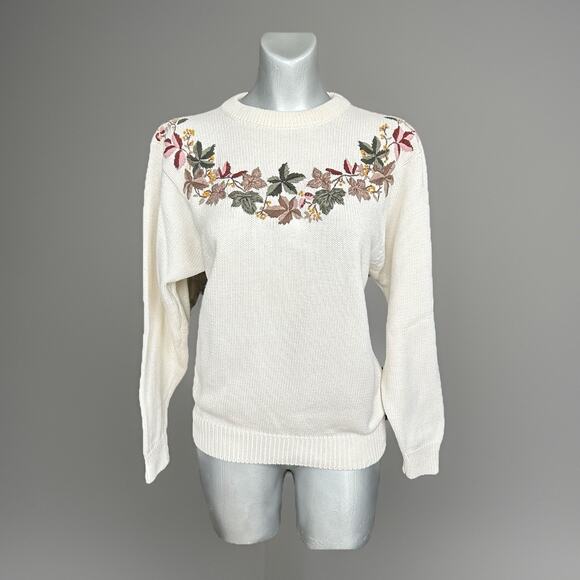 Vtg Northern Reflections Knit Sweater Medium Embroidered Floral Cottage Granny - Picture 8 of 9